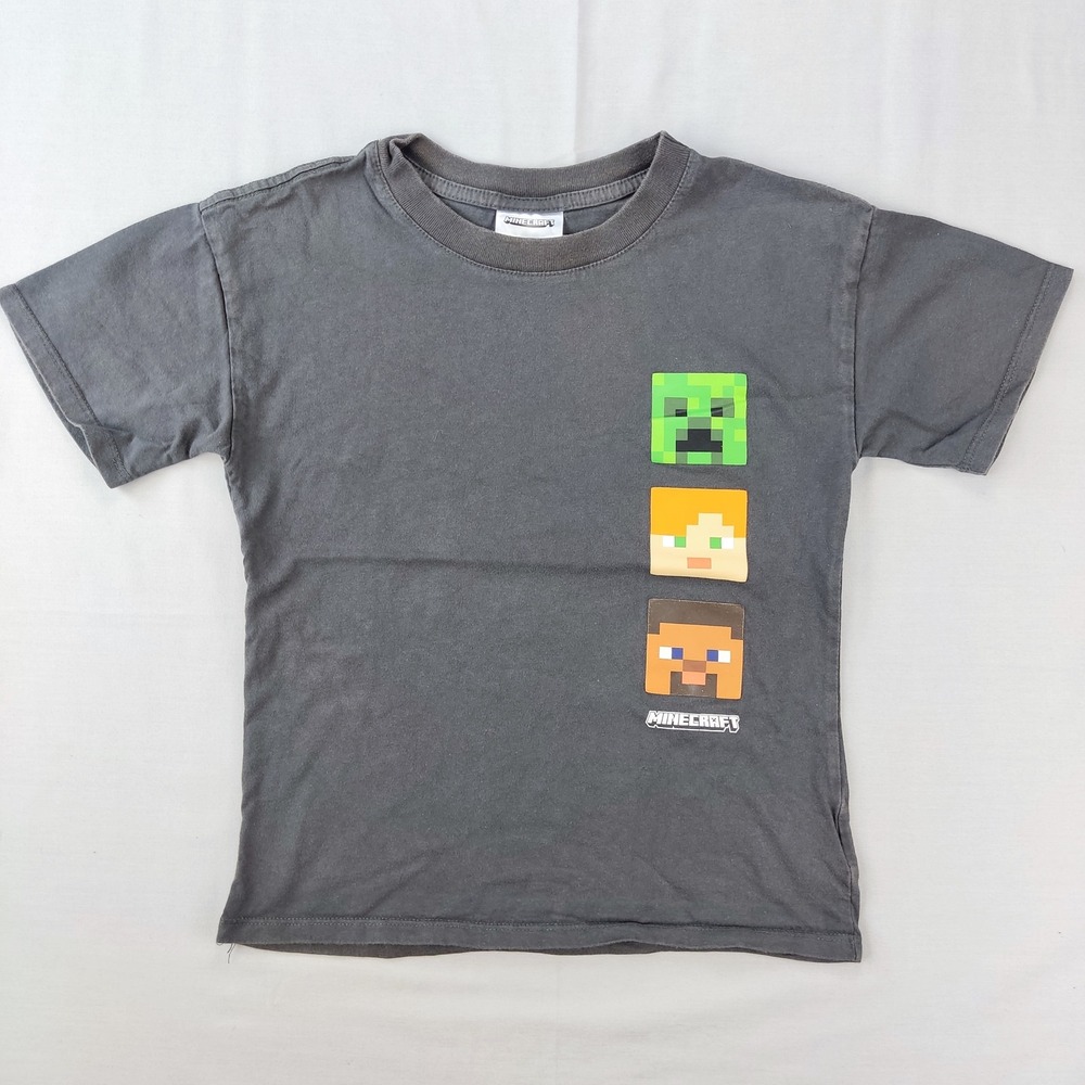 Cotton On T-Shirt Kids 8 Gray Minecraft Collab Creeper Alex Steve Graphic Tee